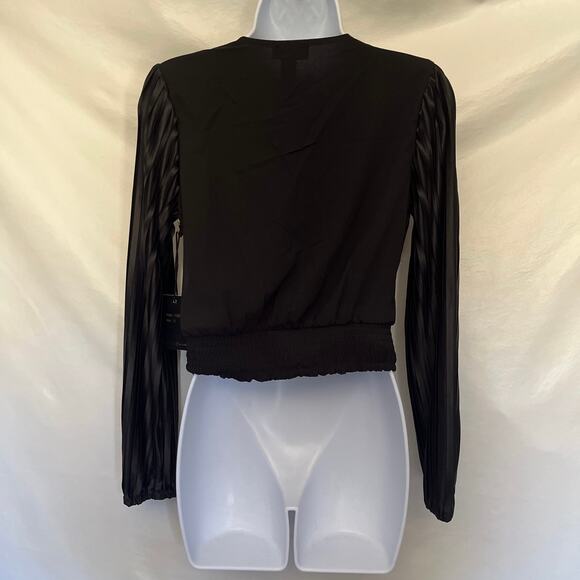 Japna Satin Pleated Wrap Womens Top Sz S Indie Holiday Glam Cocktail NYE Deep V - Picture 7 of 11